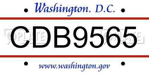CDB9565 District Of Columbia License Plate