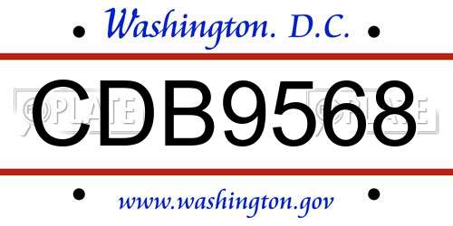 CDB9568 District Of Columbia License Plate