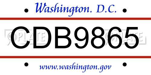 CDB9865 District Of Columbia License Plate