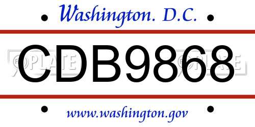 CDB9868 District Of Columbia License Plate