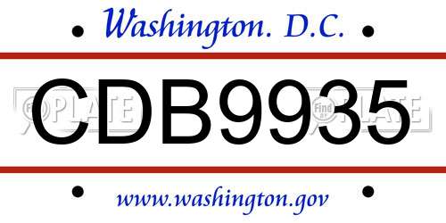 CDB9935 District Of Columbia License Plate