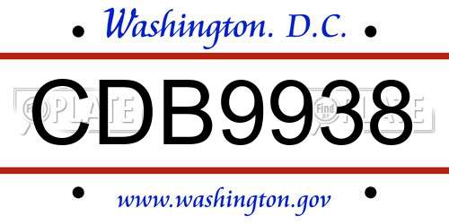 CDB9938 District Of Columbia License Plate