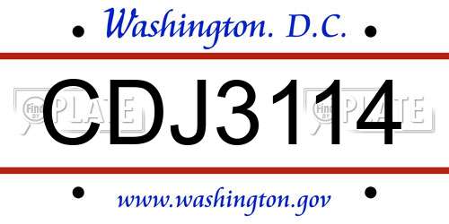 CDJ3114 District Of Columbia License Plate