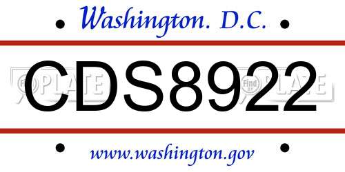 CDS8922 District Of Columbia License Plate
