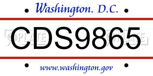 CDS9865 District Of Columbia License Plate