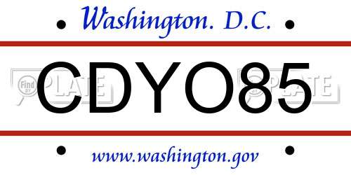 CDYO85 District Of Columbia License Plate