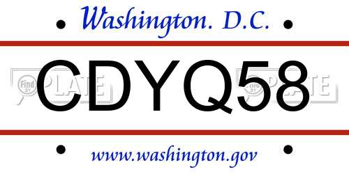 CDYQ58 District Of Columbia License Plate