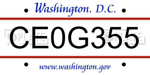 CE0G355 District Of Columbia License Plate
