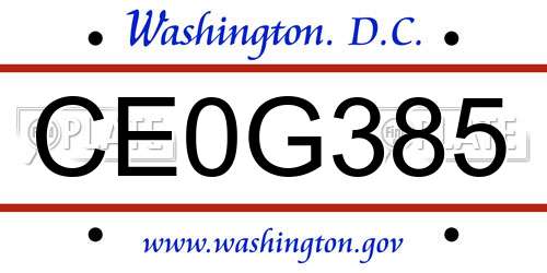 CE0G385 District Of Columbia License Plate