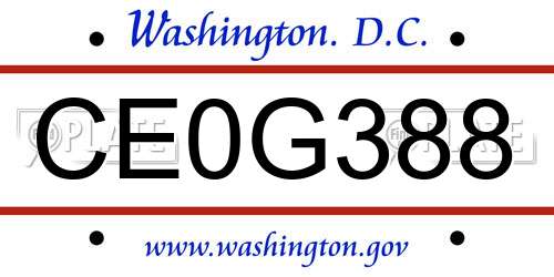 CE0G388 District Of Columbia License Plate