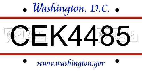 CEK4485 District Of Columbia License Plate