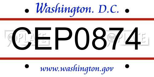 CEP0874 District Of Columbia License Plate