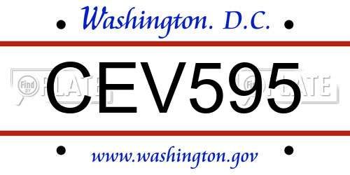 CEV595 District Of Columbia License Plate