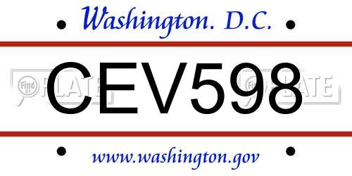 CEV598 District Of Columbia License Plate