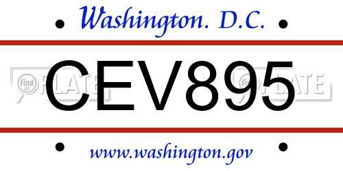CEV895 District Of Columbia License Plate