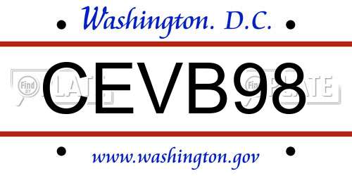 CEVB98 District Of Columbia License Plate