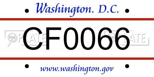 CF0066 District Of Columbia License Plate