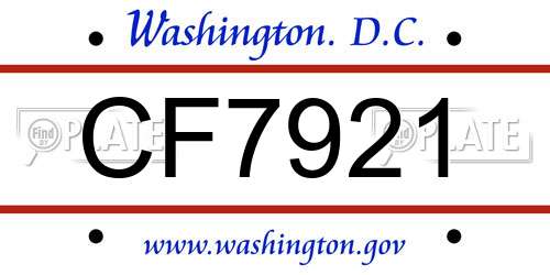 CF7921 District Of Columbia License Plate