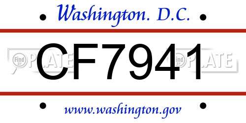 CF7941 District Of Columbia License Plate