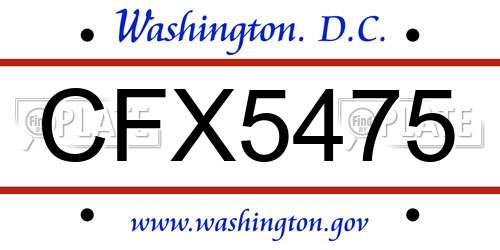 CFX5475 District Of Columbia License Plate