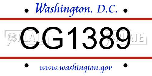 CG1389 District Of Columbia License Plate