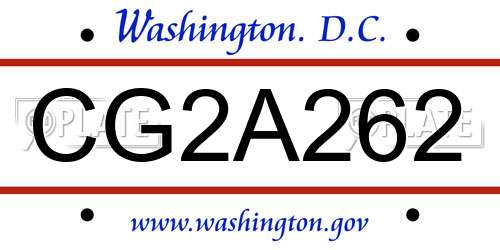 CG2A262 District Of Columbia License Plate