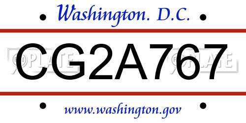 CG2A767 District Of Columbia License Plate