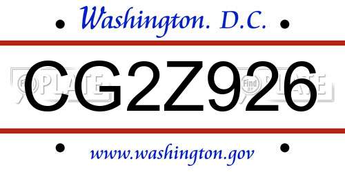 CG2Z926 District Of Columbia License Plate