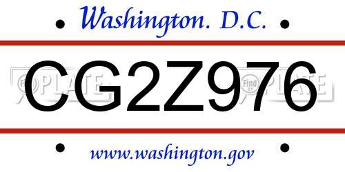 CG2Z976 District Of Columbia License Plate