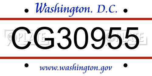 CG30955 District Of Columbia License Plate