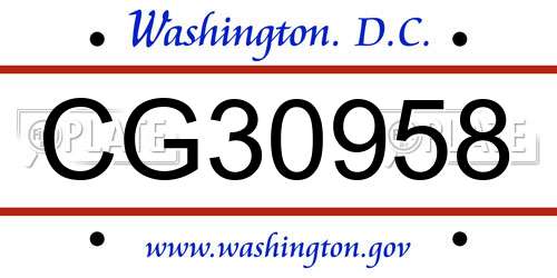 CG30958 District Of Columbia License Plate