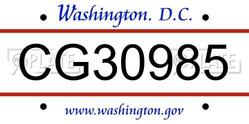 CG30985 District Of Columbia License Plate