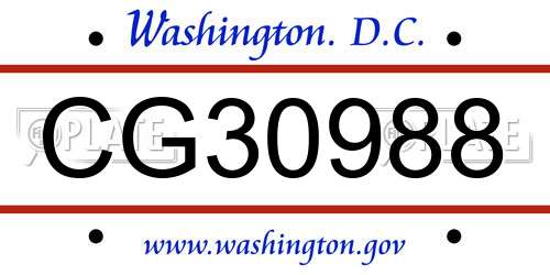 CG30988 District Of Columbia License Plate