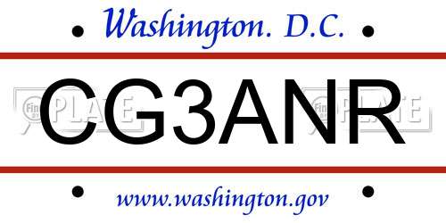 CG3ANR District Of Columbia License Plate