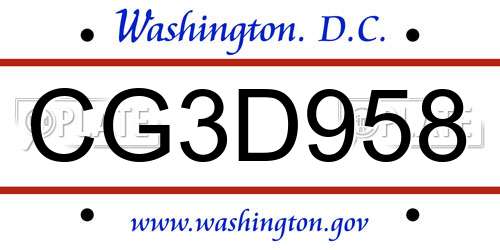 CG3D958 District Of Columbia License Plate