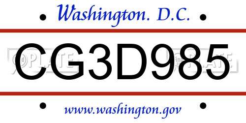 CG3D985 District Of Columbia License Plate