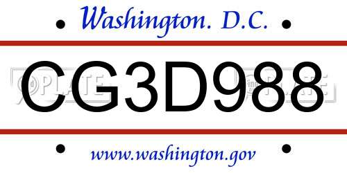 CG3D988 District Of Columbia License Plate