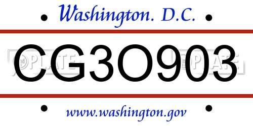 CG3O903 District Of Columbia License Plate
