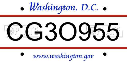 CG3O955 District Of Columbia License Plate