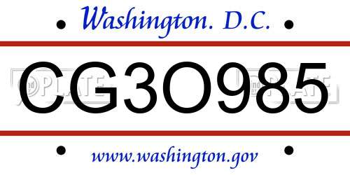 CG3O985 District Of Columbia License Plate