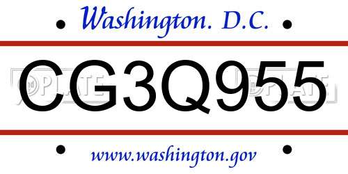 CG3Q955 District Of Columbia License Plate
