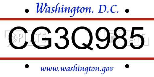CG3Q985 District Of Columbia License Plate