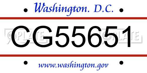 CG55651 District Of Columbia License Plate