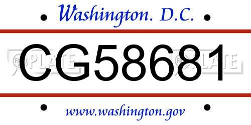 CG58681 District Of Columbia License Plate