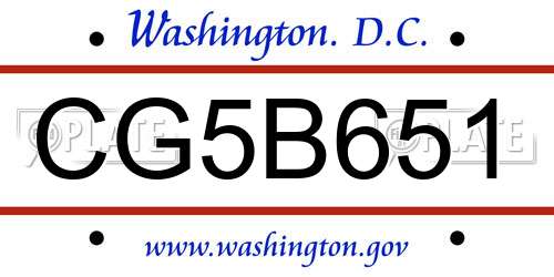 CG5B651 District Of Columbia License Plate