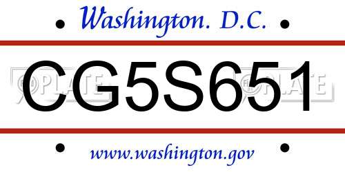 CG5S651 District Of Columbia License Plate