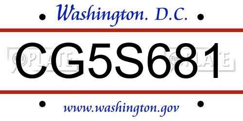CG5S681 District Of Columbia License Plate