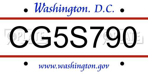 CG5S790 District Of Columbia License Plate