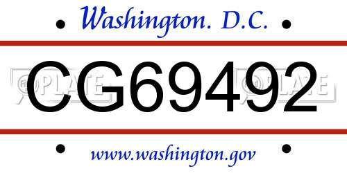 CG69492 District Of Columbia License Plate
