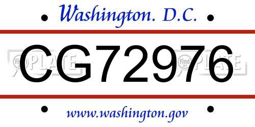 CG72976 District Of Columbia License Plate